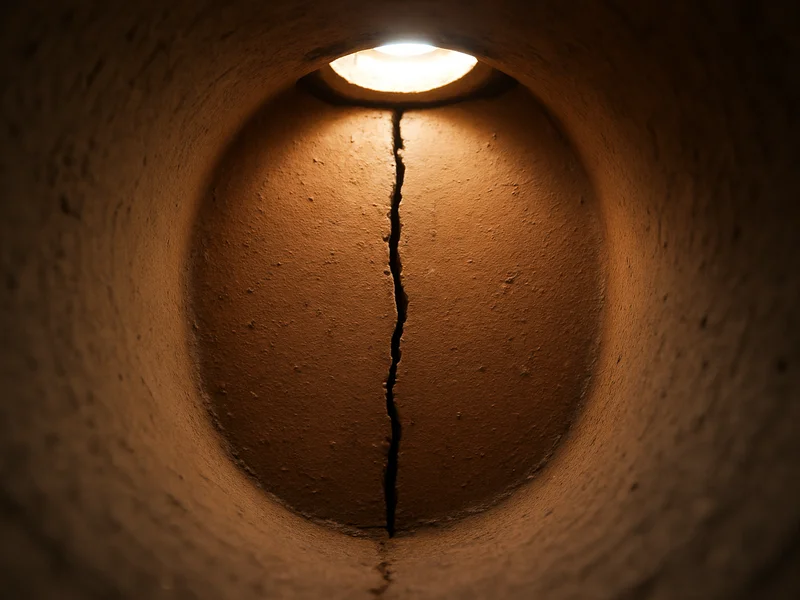 Cracked clay tile liner inside a chimney