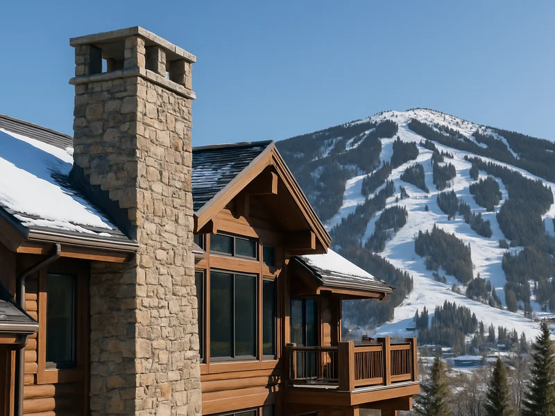 Stone chimney on a newer Whitefish home
