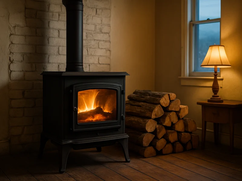 Wood stove connected into an older masonry chimney in Columbia Falls