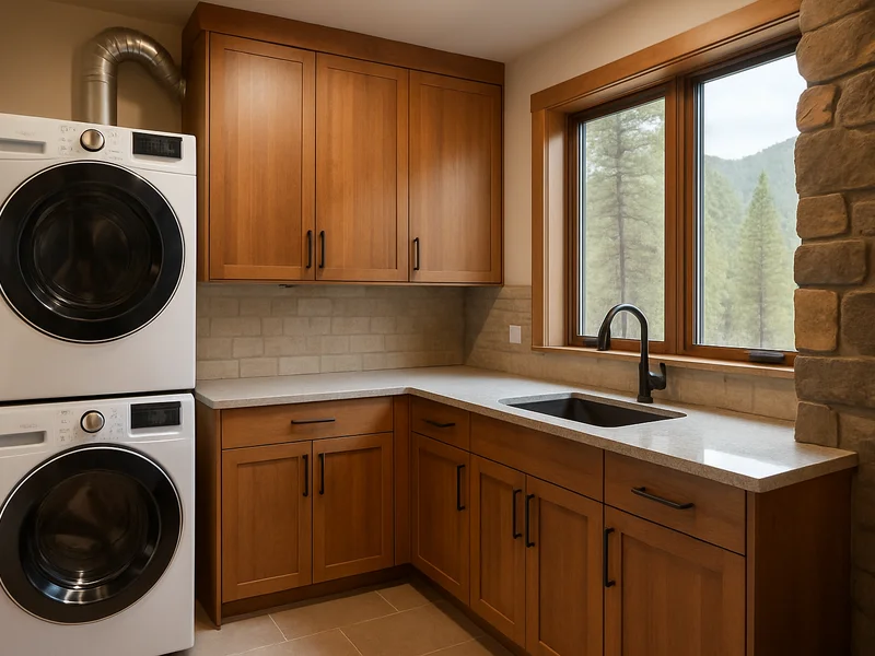 Laundry room with rigid metal vent duct in a Whitefish home